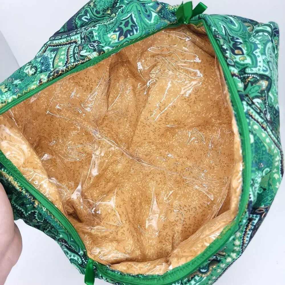 Handmade Makeup Cosmetic Bag Set Green Floral Travel Zip Case Lined Make Up - Picture 11 of 13